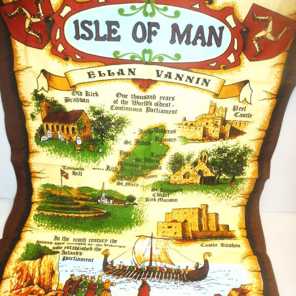 Vintage Linen ILSE of MAN Ellan Vannin Peel Castle St. Johns Oldest Parliament - Picture 1 of 8
